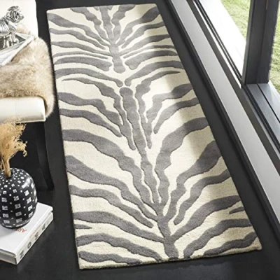 Obrázek SAFAVIEH Zebra koberec do obývacího pokoje, jídelny, ložnice Cambridge Collection, krátký předsíň, slonovinová a tmavě šedá, 76 X 244 cm
