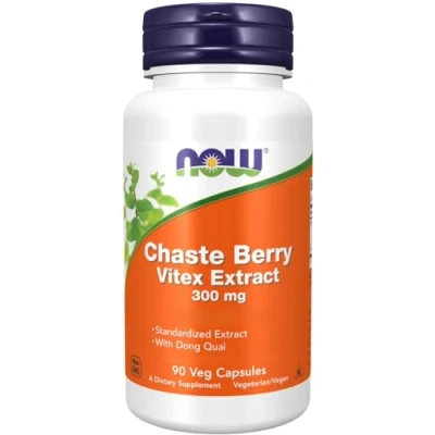 Obrázek Now Foods, Chaste Berry Vitex Extract (mnichský pepř), 300 mg, 90 veganských kapslí, laboratorně testováno, rostlinný, bez lepku, sóji, vegetariánský