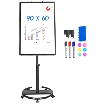 Obrázek maxtek Flipchart Whiteboard，90x60cm Ständer mit Haken, Magnethaftende und Beschreibbare Tafel, Höhenverstellbar, 1 Magnetischem Radierer, 3 Markern 6 Magneten