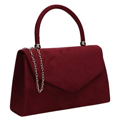 Obrázek SwankySwans Kendall Clutch pro dámy, velurová kůže, na party, závěrečný ples, clutch, červená (burgundská červená)