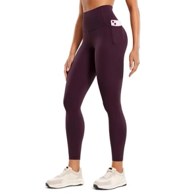 Obrázek CRZ YOGA Butterluxe dámské sportovní legíny s vysokým pasem, neprůhledné, měkké kalhoty na jógu, do tělocvičny, cvičení, kapsami 64/71 cm, Tmavá lila
