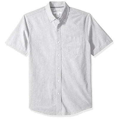 Obrázek Amazon Essentials Pánská oxfordská košile s krátkým rukávem náprsní kapsou, úzký střih, šedá, M