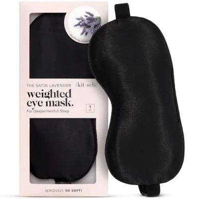 Obrázek Kitsch Lavendelbeschwerte Satin Augenmaske, weicher als Seide, verstellbare Augenmaske zum Schlafen, Augenbinde (schwarz)