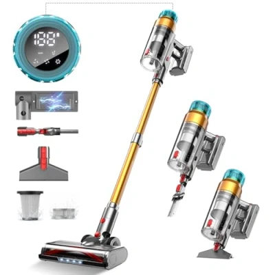 Obrázek bezdrátový vysavač 55000Pa/600 W, výdrž 55 min, nástěnná nabíjecí stanice, akumulátorový vysavač, s chytrým displejem, kartáč proti zamotávání koberců, tvrdé podlahy, zvířecí chlupy