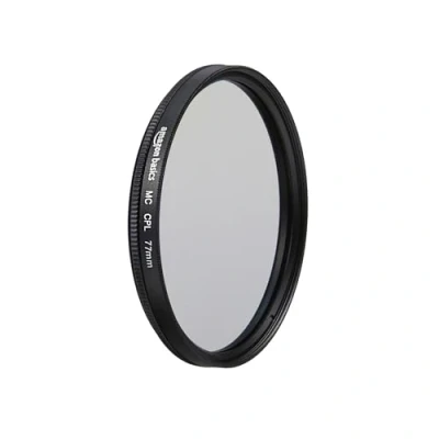 Obrázek Amazon Basics 77 mm Circular polarizační ochranný filtr pro hlubší barvy, snížení oslnění a odrazů, několikanásobně povrstvený, chrání před prachem, nečistotami poškrábáním