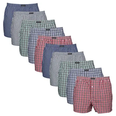 Obrázek Lower East American boxerky pánské 10 ks I 6 balení ze 100% bavlny spodní prádlo spodky pro muže, bavlněné boxerky, Classic károvaný