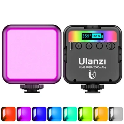 Obrázek video světlo RGB, ULANZI VL49 LED s baterií 2000 mAh, na fotoaparát, malé stmívatelné 2500 K 9500 K, zadní magnety, foto světlo, kompaktní pro makro nahrávání, fotografie produktu