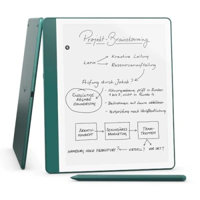 Obrázek Amazon Kindle Scribe (64 GB) Neuartiges Display Mit gleichmäßigem Rahmen Schreib einfach in Bücher und Dokumente Notizbuchzusammenfassung Premium Eingabestift Jadegrün Metallic