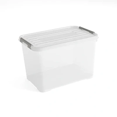 Obrázek CURVER Úložný box Handy Plus s víkem 65 l v transparentní/stříbrné, plast, 60 x 40 39 cm