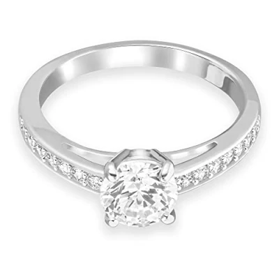 Obrázek Swarovski Prsten Attract, broušený kulatý, pavé, bílý, rhodiovaný, rhodiované, Křišťál