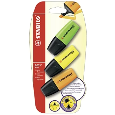 Obrázek Zvýrazňovač STABILO Boss MINI balení 3 ks žlutá, zelená, oranžová