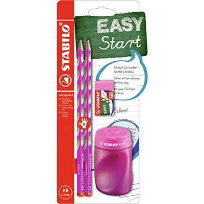 Obrázek Školní sada pro praváky STABILO EASYgraph S v růžové vč. ořezávátka + gumy