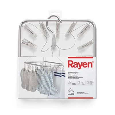 Obrázek Rayen Klammern Wäscheständer zum Aufhängen Kleine Wäsche Geeignet für Innen und Außen, 5 x 28 cm, Aluminium, Grau/Transparent, 28,5 39 cm