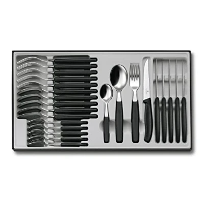 Obrázek Victorinox Swiss Classic, Profi Tafelbesteck, 24 teilig, Extra Scharfe Klinge, Wellenschliff, 11 cm, Rostfreier Stahl, schwarz