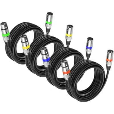 Obrázek 4Pack Dmx kabel 5 m 3 Pin Cables XLR 4dílná sada, Microfon zdířka zástrčka 3pólová přípojka Světlo Signální hlava kanónu se zástrčkou pro LED