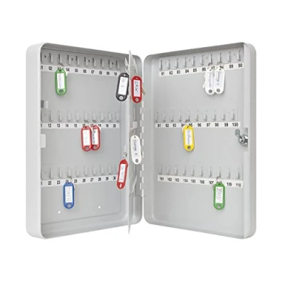 Obrázek Wedo 10260837X skříňka na klíče (na 110 klíčů, ocelový plech s práškovým nástřikem 28 x 6 37 cm, bezpečnostní zámek včetně 2 klíčů), světle šedá