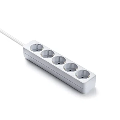 Obrázek Famatel Leiste Ecosockets 5 Steckdosen 1,5 Meter Bis 3500W Kindersicherung Für Vielfachstecker Ausrichtung der auf 45º Weiß