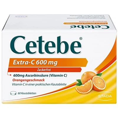 Obrázek Cetebe Extra C 600 mg doplněk stravy s vysoce dávkovaným vitamínem C, kyselinou askorbovou pomerančovou příchutí 1 x 60 žvýkacích tablet