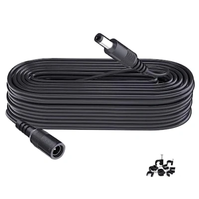 Obrázek Tonton 10M DC Verlängerungskabel, 5,5mm x 2,1mm Netzteil Adapter Verlängerung Kabel mit Kabelschellen, 5521 Buchse auf Stecker für CCTV Überwachungskamera, IP Netzwerkkamera, DVRs NVR usw. Schwarz