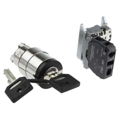 Obrázek Schneider Electric XB4BG21 Schlüsselschalter, Harmony XB4, Metall, 22mm, schwarz, 2 Stellungen, rastend, Ronis 455, 1S