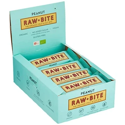Obrázek RAWBITE PEANUT v 12dílné krabičce veganské, bez lepku a přidaného cukru (obsahuje přírodní cukr) tyčinka z bio ovocných ořechů s arašídy (12 x 50 g)