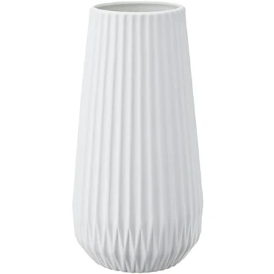 Obrázek Bloomingville, Mattweiße, runde Steingut Vase mit geprägten Linien