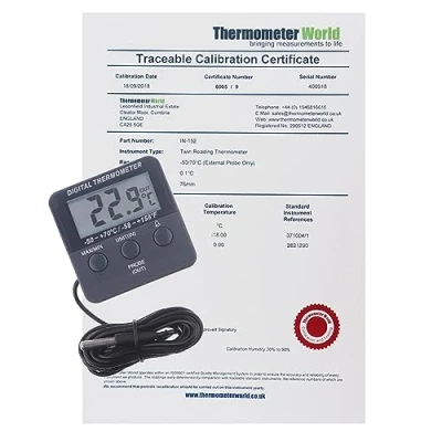 Obrázek Kalibriertes digitales Kühlschrank Gefrierschrank Thermometer mit rückverfolgbarem 2 Punkt Kalibrierzertifikat
