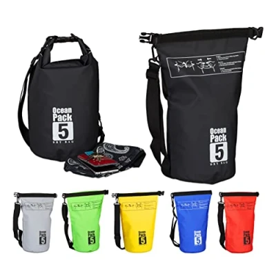 Obrázek Relaxdays Ocean Pack, 5 l, vodotěsný, balicí pytel, lehký Dry Bag, kajak, suchá taška, plachtění, lyže, snowboarding, barva, černá (Nero), Školní batoh