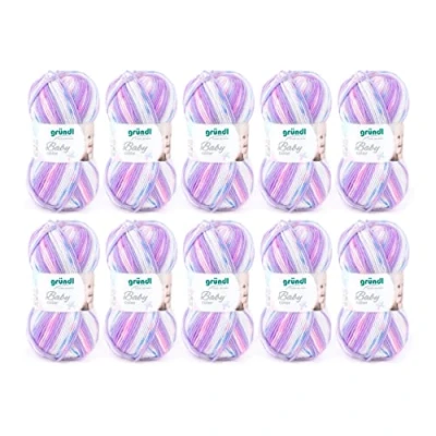Obrázek Gründl Baby color, 10 klubíček à 50 g vlna (vlněná příze podobná vlně a háčkovací příze, lze prát, ze 70 % polyakrylu 30 polyamid, 100 / 300 m, tloušťka jehlic: 3,5 4,5, x g), šeříková