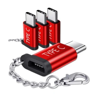 Obrázek JSAUX USB C adaptér na Micro USB, [4 balení] typ konvertor s Keychain 56K odpor kompatibilní pro Samsung Galaxy S10 S9 S8 Plus/Note 10 9 8/A3 A5, Huawei P9/P10, Xperia XZ, LG G5 G6 (červený)