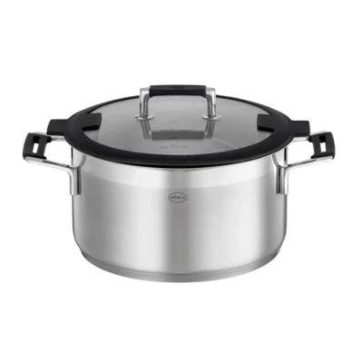 Obrázek RÖSLE hrnec na vaření SILENCE PRO, vysoce kvalitní univerzální z ušlechtilé oceli 18/10, 24 cm, skleněná poklice, vnitřní stupnice, vhodný indukci, do myčky nádobí, stříbrná barva /