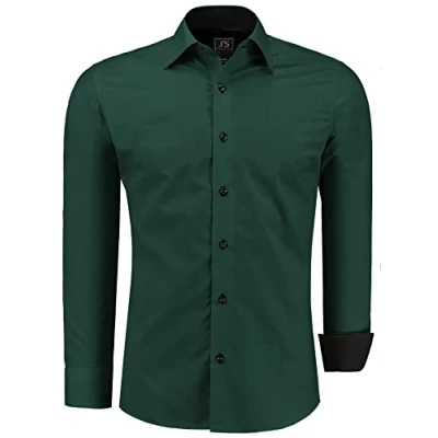 Obrázek J&#039;S FASHION Pánská košile Slim Fit s dlouhým rukávem pro volný čas snadná údržba snadné žehlení, Tmavě zelená