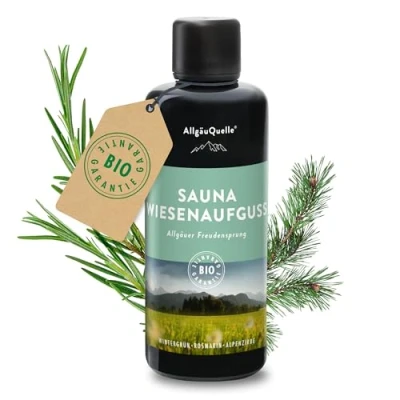 Obrázek AllgäuQuelle® vůně do sauny nálev se 100% bio oleji Radostný skok zimní zelená rozmarýn alpská borovice 100 ml