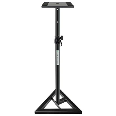 Obrázek Pronomic SLS 10 stativ pro studiový monitor stojan (výškově nastavitelný 80 cm až 130 cm, trojúhelníková základna, gumové nohy, trnové nohy/hroty, ocel, nosná deska s gumovými proužky) černý práškový