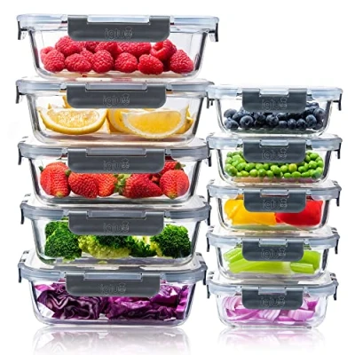 Obrázek Igluu Meal Prep Glas Lebensmittel Frischhaltedosen 10 Stück, Lebensmittelbehälter mit Schnappverschluss &amp; auslaufsichern Deckel Mikrowellen geeignet BPA frei (10 Boxen Deckel) 1050ml 370ml