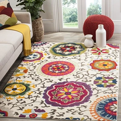 Obrázek SAFAVIEH Boho koberec do obývacího pokoje, jídelny, ložnice Monaco Collection, krátká předsíň, slonová kost a multi, 155 x 231 cm