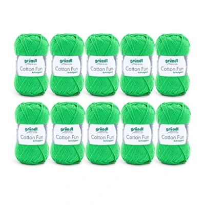 Obrázek Gründl Cotton Fun pletací příze / háčkovací (měkká ze 100% bavlny, certifikováno OEKO TEX, 50 g/115 m, síla jehlic: 3 4, 10 klubko á g), žába zelená, 27. 00 x 11. 07. cm