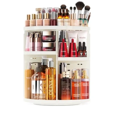 Obrázek Auxmir kosmetický organizér na make up, otočný o 360, Skincare Beauty Organizer, box, plastový úložný box do ložnice a koupelny, bílý