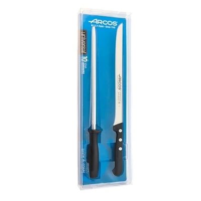 Obrázek Arcos Série Universal sada kuchyňských nožů Slicing, 2 kusy (1 nůž + 1 ocílka) čepel Nitrum ušlechtilá ocel ruční rukojeť polyoxymetyly (POM) barva černá