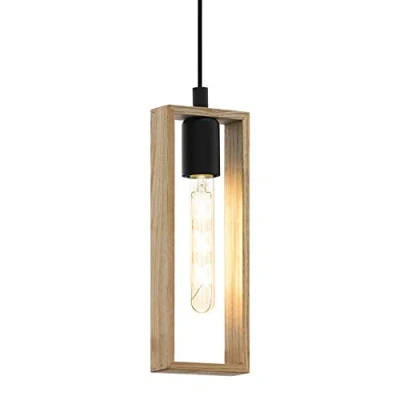 Obrázek EGLO závěsná lampa Littleton, 1 plamenné vintage závěsné svítidlo v průmyslovém designu, retro z oceli a dřeva, barva: černá, hnědá, objímka: E27