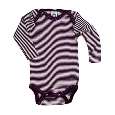 Obrázek Cosilana, Baby Body dlouhý rukáv, 70% vlna, 30% hedvábí, Švestkové pruhované
