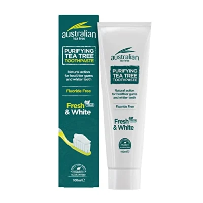 Obrázek Australian Tea Tree Zubní pasta, čisticí, veganská, bez pokusů na zvířatech, fluoridů, čerstvá a bílá, přírodní, 100 ml