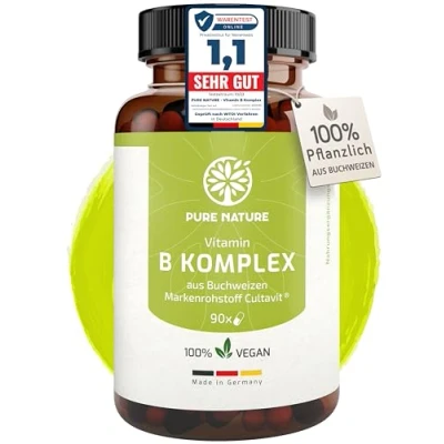 Obrázek Komplex vitamínu B s vysokou dávkou čistého z pohanky I 1000 mg denní dávka 8v1 vitamíny 90 kapslí nejvyšší biologická dostupnost všechny B12 vitaminem bez přísad