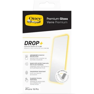 Obrázek OtterBox Premium Glass Displayschutz für iPhone 16 Pro, gehärtetes Glas, hervorragender Kratzschutz, übersteht Stürze bis zu 0,9m