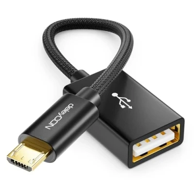 Obrázek deleyCON 0,1 m USB 2.0 OTG adaptér kabel nylon + kovová zástrčka Micro na A zdířka datový Smartphone &amp; tablet spojení s Stick černý