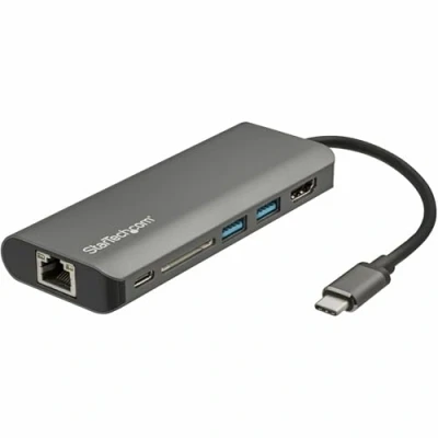Obrázek StarTech.com USB C Multiport adaptér s 4K HDMI cestovní dokovací stanice HDMI, 3x 3.0 hub, SD/SDHC čtečka karet, GbE, 60W PD Pass Through C/Thunderbolt 3 cestovní/minidock