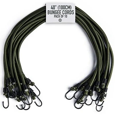 Obrázek Pluvios 40&quot; (100 cm) robustní napínací gumy s háčky balení 10 ks výběr velikosti elastické víceúčelové gumové upínací popruhy pro zavazadla, střešní nosiče, kempování odolný proti