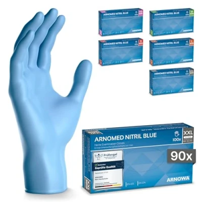 Obrázek ARNOMED Nitril jednorázové rukavice 100 kusů/box, XXL, bez pudru a latexu, modré nitrilové rukavice, k dispozici ve vel. XS, S, M, L, XL XXL
