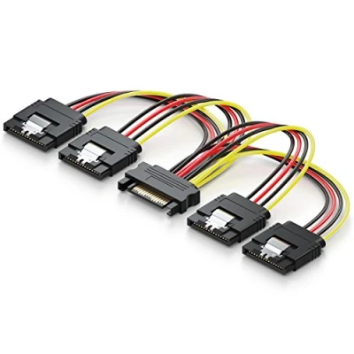Obrázek deleyCON 0,15m S ATA napájecí adaptér Y 1x SATA zdířka na 4x konektor Interní HDD SSD kabel napájení až 4 zařízení