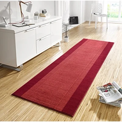 Obrázek Hanse Home koberec běhoun pásek 80 x 450 cm měkký s krátkým vlasem, moderní design na chodbu, do ložnice, dětského pokoje, koupelny, obývacího kuchyně, dekorační běhouny červený